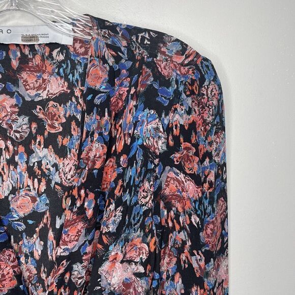 IRO Dress Womens 32 US 0 Silk Faux Wrap Mini Black-Red Floral - Picture 4 of 11